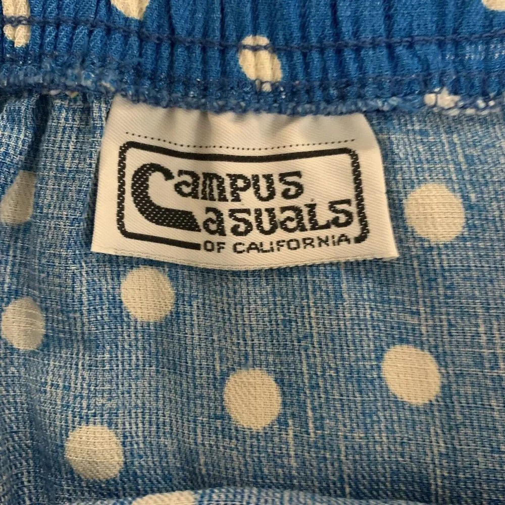 Vintage 70s Campus Casuals of California Skirt Blue White Polka Dot Womens Small - Picture 2 of 5